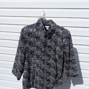 Chico's Elegant Black and White Faux Fur Front Closure Blazer/Jacket Size 2